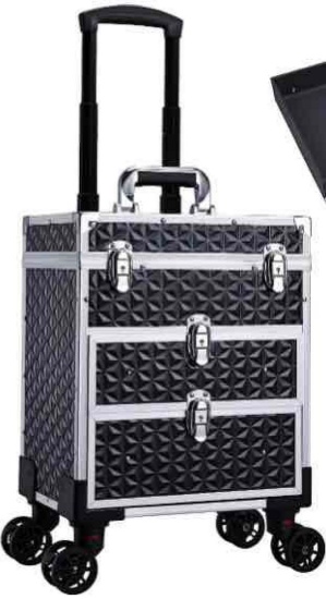 FRENESSA Professional Rolling Makeup Case Aluminum Trolley Train