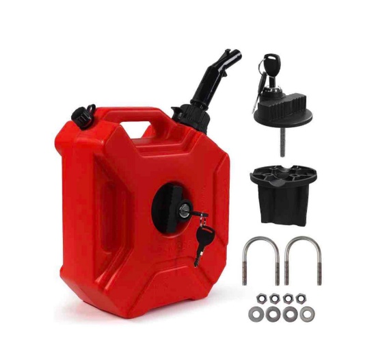 5L 1.3 Gallon Portable Gas Can, Fuel Oil Petrol Storage Backup Tank with Lockable Bracket