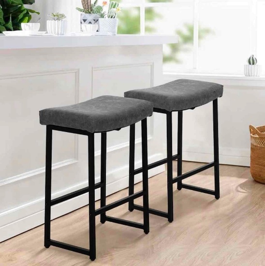 ALPHA HOME Bar Stools Backless Saddle Seat Barstools Modern PU Leather Cushion Counter Height Chairs