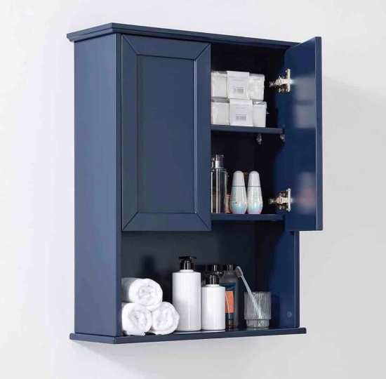 ANIRROR Blue Bathroom Cabinet Wall Mounted with 2 Doors and Adjustable Shelf, 23"x29" Wooden