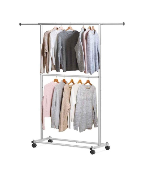Simple Houseware Double Rod Garment Rack, Grey