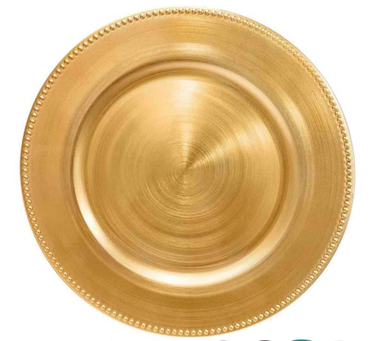 DaCakeWS Metallic Gold Charger Plates 10PCS, 13inch Plastic Beaded Round charger plates bulk wedding