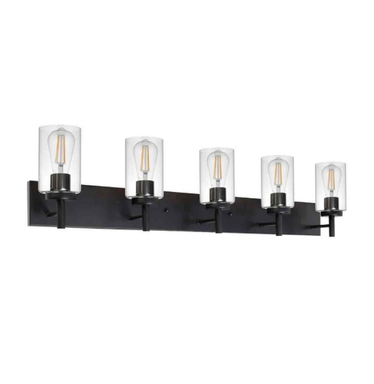 VINLUZ Vanity Bathroom Light Fixture Black 3 Lights Rustic Wall Sconce Lighting with Clear Glass