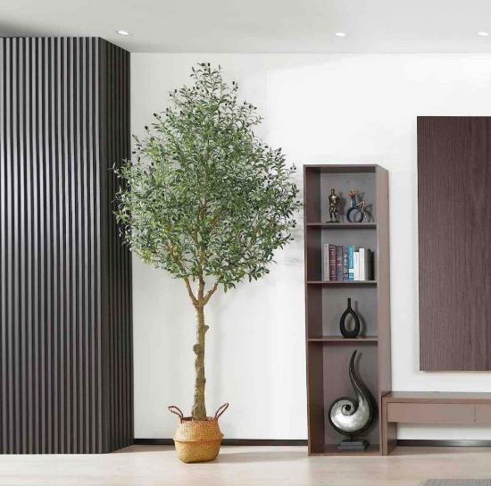 MOSADE Artificial Olive Tree 10 Feet Fake Olive Plant and Handmade Seagrass Basket