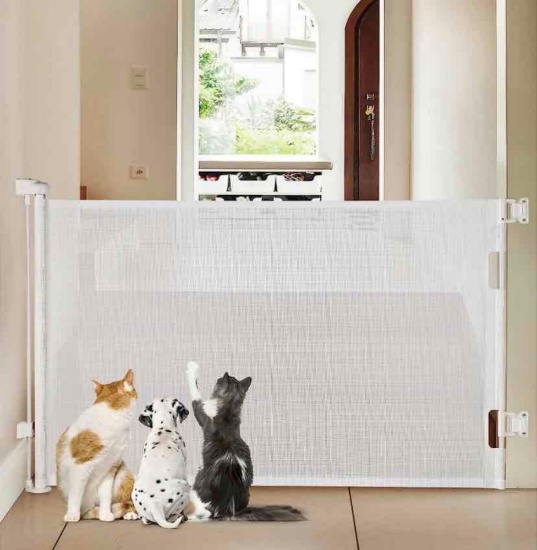 Cumbor Retractable Baby Gates for Stairs, Mesh Pet Gate 33" Tall, Extends to 55" Wide