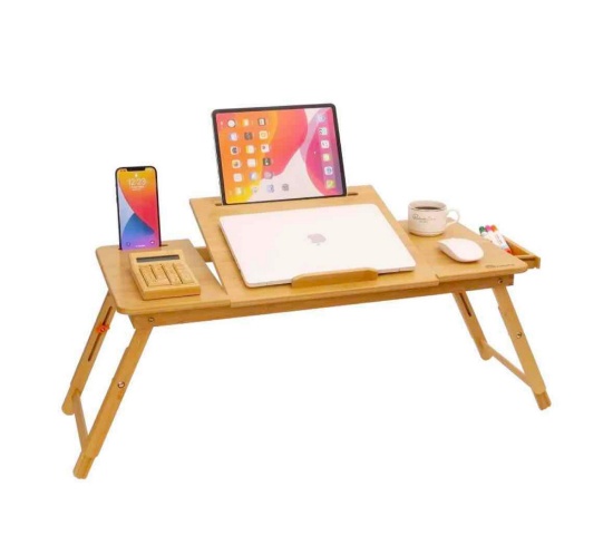 Lap Desk, COIWAI Laptop Desk for Bed, Bamboo Adjustable Height Angle Foldable Stand with Tablet