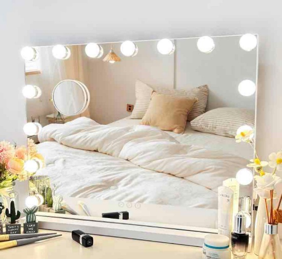 NUSVAN Vanity Lighted Makeup Mirror 23? X 18? LED Bulbs,3 Color Lighting