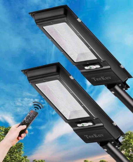 TEEKUV Solar Street Light,200 LEDs Solar Powered Dusk