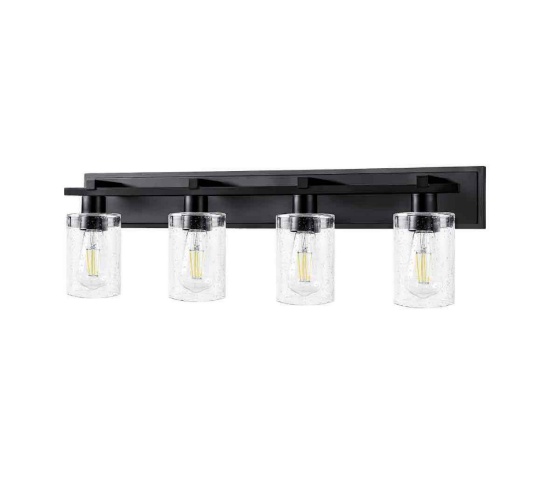Espird Bathroom Vanity Light, 4 Light Matte Black Light Fixture with Thickened Seeded Glass Shade,