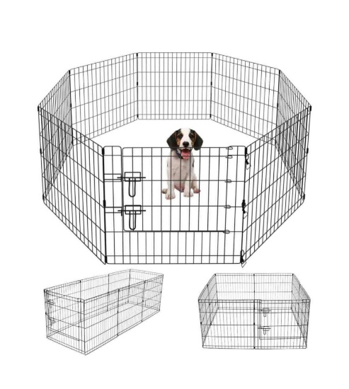 Pet Playpen Puppy Playpen Kennels Dog Fence Exercise Pen Gate Fence Foldable Dog Crate 8 Panels 24