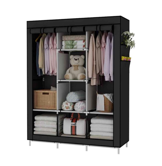 UDEAR Portable Wardrobe Closet Clothes Organizer Non-Woven Fabric Cover with 6 Storage Shelves
