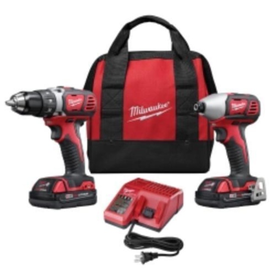 Milwaukee 18V M18 2-Tool Combo Kit with 1/2" Compact Drill/Driver and 1/4" Hex Impact Driver 1.5 Ah
