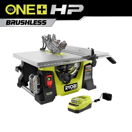 RYOBI ONE+ HP 18V 8-1/4" Compact Portable Jobsite Table Saw Kit w 2 18v Batteries & Charger