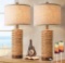 TOBUSA Set of 2 Rattan Table Lamps for Living Room with 2 USB Ports