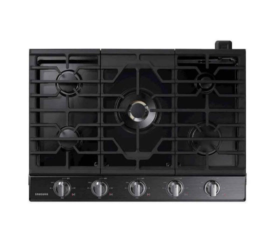 Samsung - 30" Built-In Gas Cooktop with WiFi and Dual Power Brass Burner - Black Stainless Steel