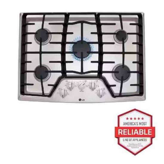 LG 30 in. Recessed Gas Cooktop in Stainless Steel w/5 Burners Including 17K SuperBoil Burner