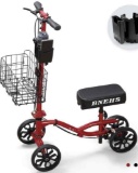 BNEHS Knee Scooter with Adjustable Cup Holder, Folding Basket Knee Walker with Grooved Brake