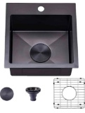 VAPSINT 15x15 Modern Commercial Topmount Drop in Black Bar Sink