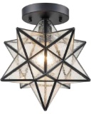 AXILAND Moravian Star Light Flush Mount Ceiling Light with Seeded Glass Shade