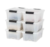 Plastic Storage Container Bin with Secure Lid and Latching Buckles, 6 pack - Pearl, Durable