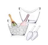 Ice Bucket 2 Pcs 4 Liter Beverage Tub Champagne Wine Bucket for Parties and Drinks Plastic Acrylic