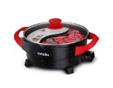 Dezin Hot Pot Electric Pot with Divider, 5L Double Flavor Electric Non-Stick Shabu Shabu Pot with
