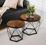 VZOTTK Round Set of 2 Coffee Table with Metal Frame