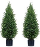 Two 3ft (35'') Artificial Cedar Topiary Trees Indoor Outdoor