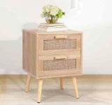 TUSY *GRAY* Rattan Nightstand, End Table with 2 Drawers
