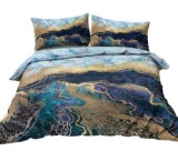 BlessLiving Watercolor Marble Duvet Cover King Navy Blue