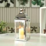 JHY DESIGN Silver Decorative Lanterns 12.5''High Stainless Steel Candle Lanterns with Tempered Glass