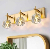 OSGNER Bathroom Light Fixtures, Vanity Lights Gold Bathroom Lights Over Mirror 3 Light Crystal Brass