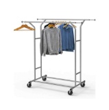 Simple Houseware Heavy Duty Double Rail Clothing Garment Rack, Chrome