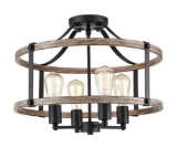 Wood Grain Finish 4-Light Semi Flush Mount Chandelier Vintage Style