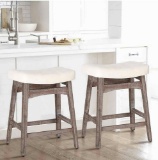 MAISON ARTS Counter Height Bar Stools Set of 2 for Kitchen Counter Solid Wood Legs with Fabric