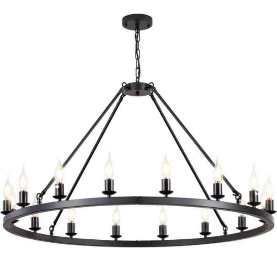 HermnJakk Black Wagon Wheel Chandelier 16-Light 40-Inch