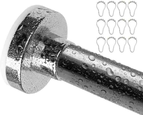 Vailge Tension Shower Curtain Rod with 12 Curtain Rings