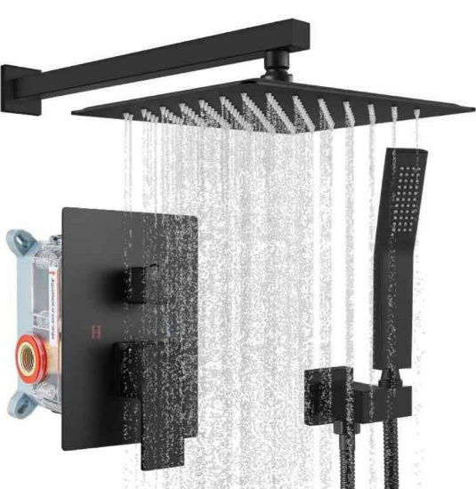 gotonovo Rain Shower System Matte Black Square 12 Inch