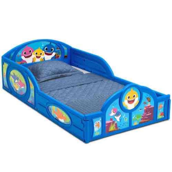 Baby Shark Plastic Sleep and Play Plastic Toddler Bed with Attached Guardrails