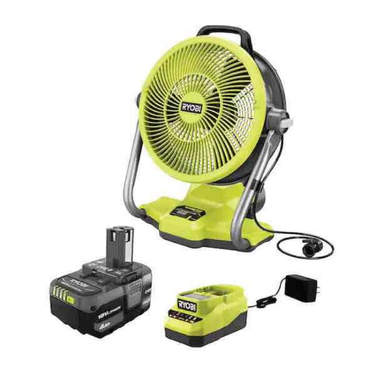 RYOBI ONE+ 18V Cordless Hybrid WHISPER SERIES 12 in. Misting Air Cannon Fan Kit