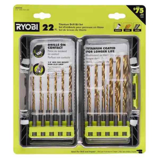 RYOBI Titanium Twist Drill Bit Kit (22-Piece)
