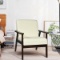 Solid Rubber Wood Fabric Accent Armchair-Beige - 25
