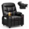 Costway Kids Youth Recliner Chair Leather W/Cup Holders & Side Pockets, Black