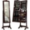 14 LED Jewelry Armoire Cabinet with Full Length Mirror and 4 Tilting Angles - coffee