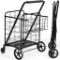 Costway Folding Shopping Cart Jumbo Basket Rolling Utility Trolley Adjustable Handle