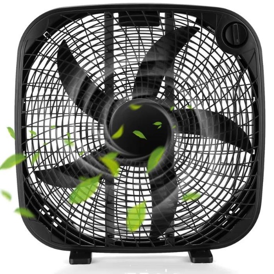 Costway 20" Box Fan Portable Floor Fan Window Fan with 3 Speed Settings and Knob Control