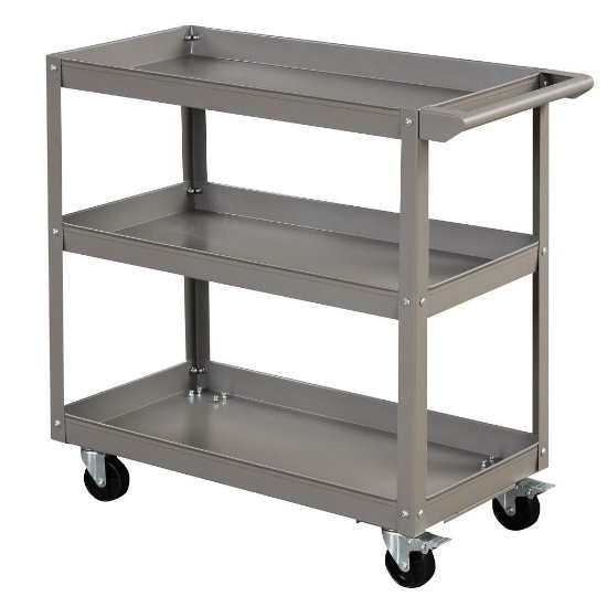 3-Tier Metal Utility Cart 400lbs Storage Service Trolley Tool Storage, Gray