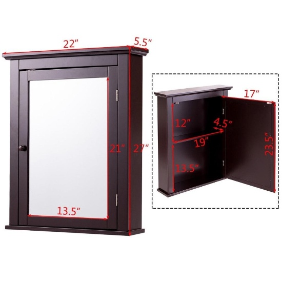 Bathroom Mirror Cabinet Wall Mounted Adjustable Storage Shelf Medicine, Brown