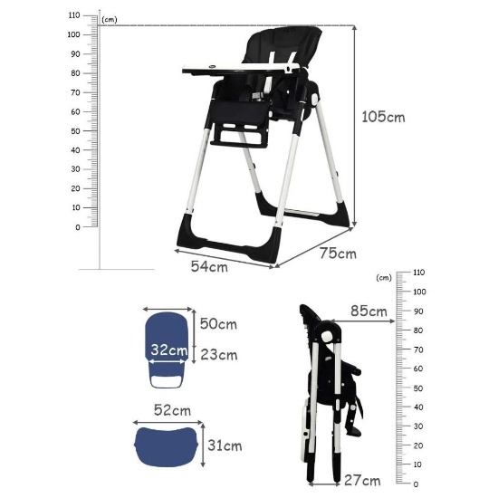 INFANS Foldable High Chair with Multiple Adjustable Backrest