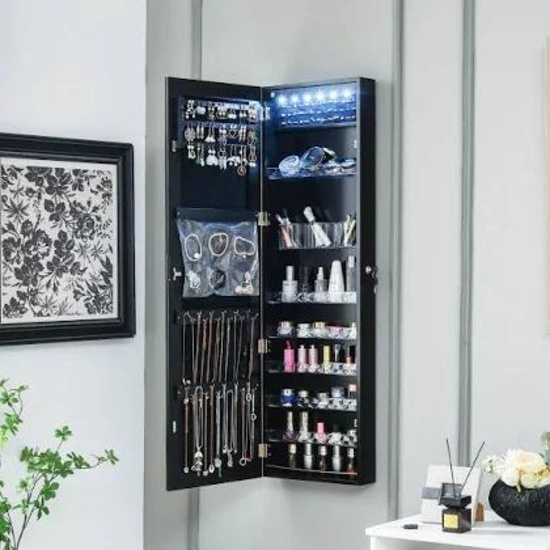 Wall-mounted jewelry armoire 14.5" x 4" x 47" (L x W x H)